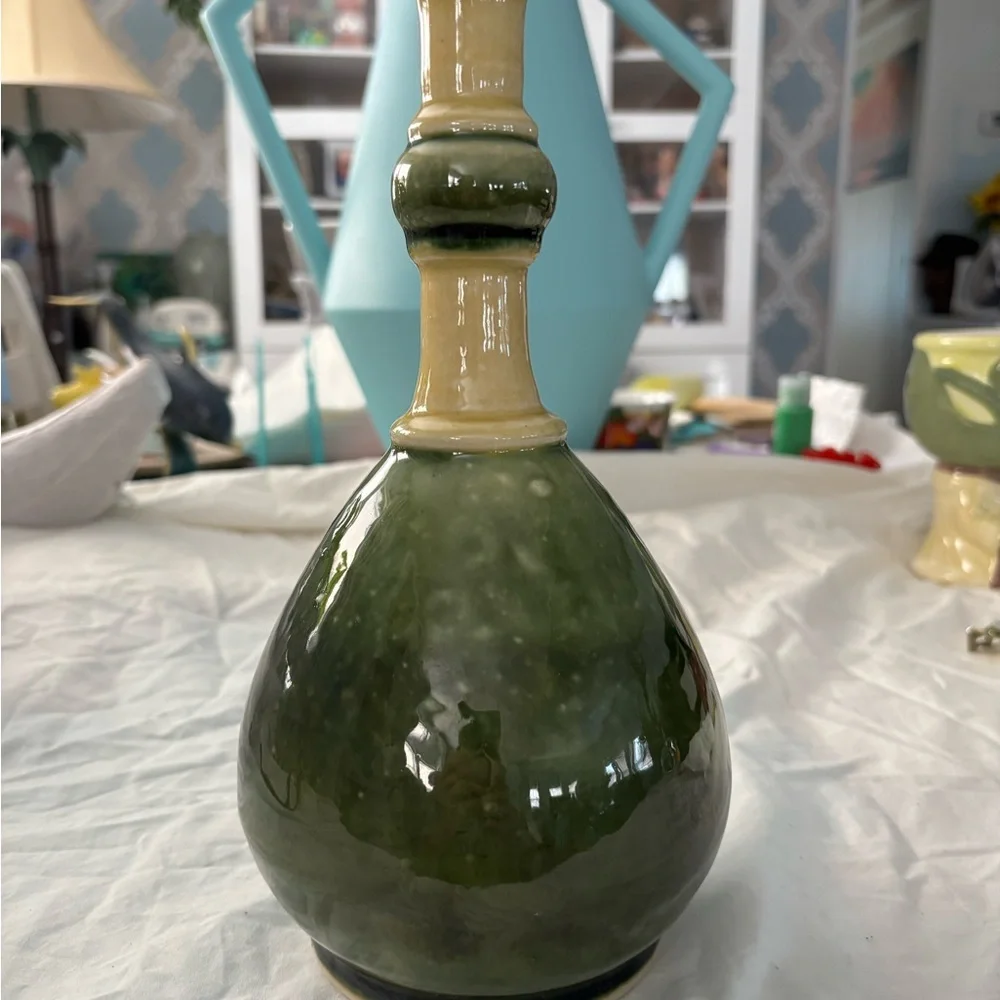 Green and Yellow Ceramic Vase